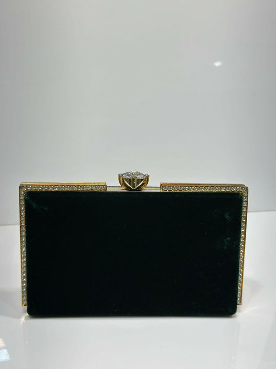 Rhinestone Trimmed Velvet Formal Clutch Bag for Women - Elegant Luxury Evening & Party Purse