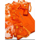 Unstitched 3 Piece Collection Katan Silk Plain Shirt & Trouser With Net Dupatta For Women Dress for women