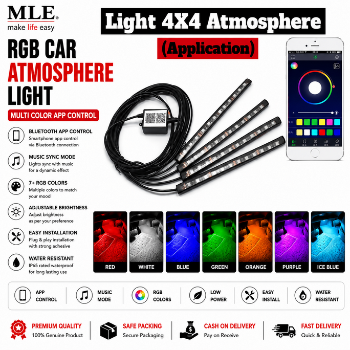 Mobile App Control Bike and Car Interior Ambient Atmosphere Light RGB Foot Light Backlight DC 12V LED Decorative Lamp