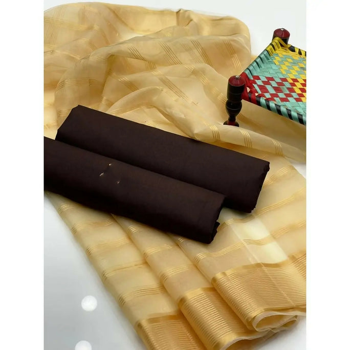 3 Pieces Unstitched Katan Silk Plain Shirt & Trouser With Organza Lining Dupatta For Womens & Girls