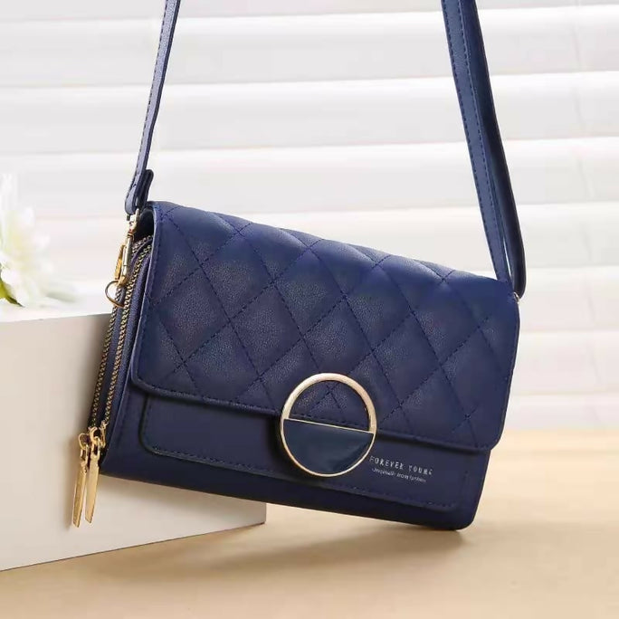 Quilted Double Zipper Crossbody Wallet Purse for Women - Multi-Card Holder Mobile Phone Shoulder Bag with Long Strap