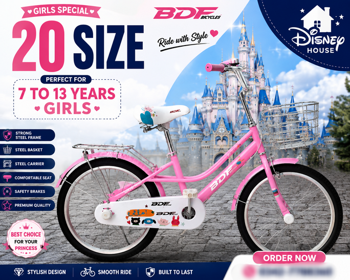 BDF 20" Girls Bicycle Dark Pink with Steel Basket (Ages 7-13)
