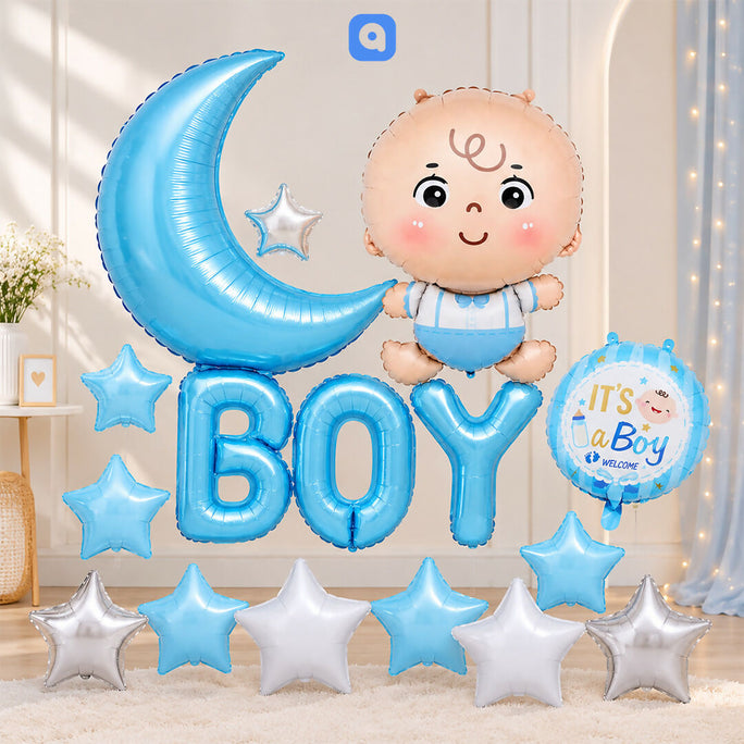 Blue Baby Shower Foil Balloon Decoration Set