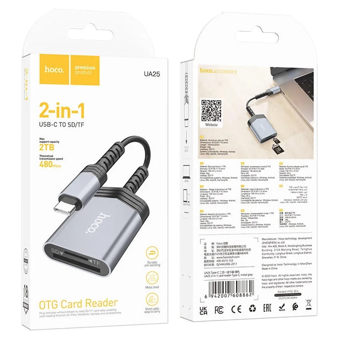 HOCO UA25 Type-C Card Reader SD TF Dual Slot 2TB