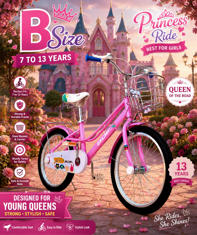 BDF 20" Girls Bicycle Dark Pink with Steel Basket (Ages 7-13)