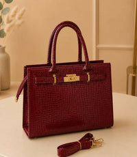 Embossed Croco Top Handle Handbag for Women - Premium Textured Shoulder & Crossbody Bag