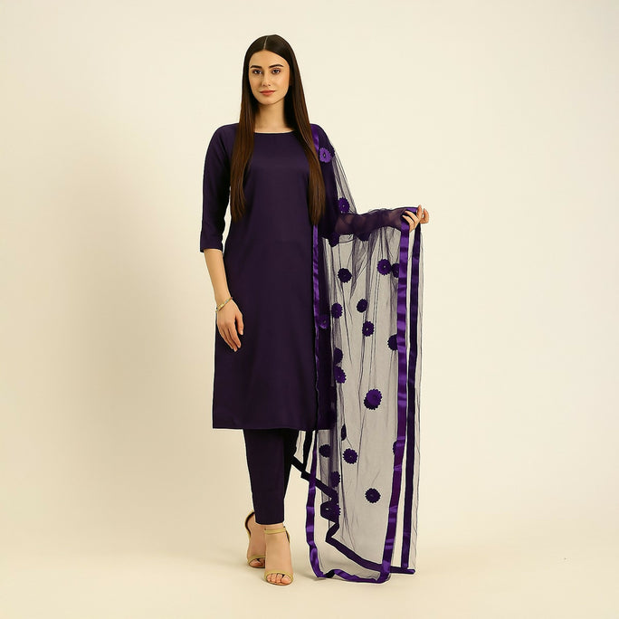 Unstitched 3 Piece Collection Katan Silk Plain Shirt & Trouser With Net Dupatta For Women Dress for women