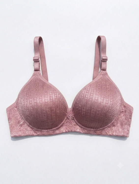 Bra for Women & Girls | Ladies Soft Textured Velvet Padded Wireless Bra | Floral Lace Full Coverage Comfortable Everyday Fancy Bra | Wide Strap Women's Innerwear Undergarments