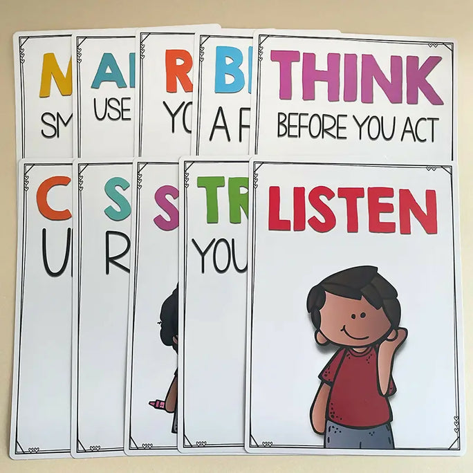 10-Piece Classroom Rules Educational Posters (A4)