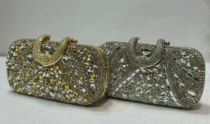 Luxury Crystal Embellished Silver Bridal Box Clutch Bag for Women - Premium Rhinestone Evening Party Purse with Crystal Handle