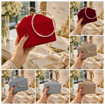 Bridal & Party Wear Shimmering Hard Case Wristlet Clutch for Women - Diamond Ring Handle Evening Purse