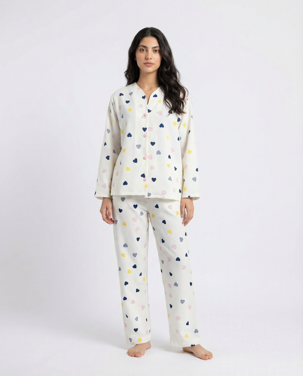 Sajiero Summer Crinkled Pajama Suit - Love Dot