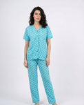 Sajiero Cotton PJ Set - Heart Bliss - Cyan