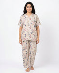 Sajiero Linen PJ Set - Floral Beige