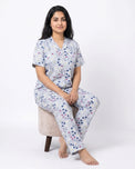 Sajiero Linen PJ Set - Floral Grey
