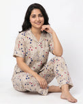 Sajiero Linen PJ Set - Floral Beige