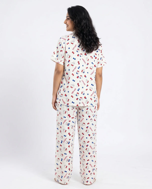 Sajiero Summer Crinkled Pajama Suit - Kitty Charm