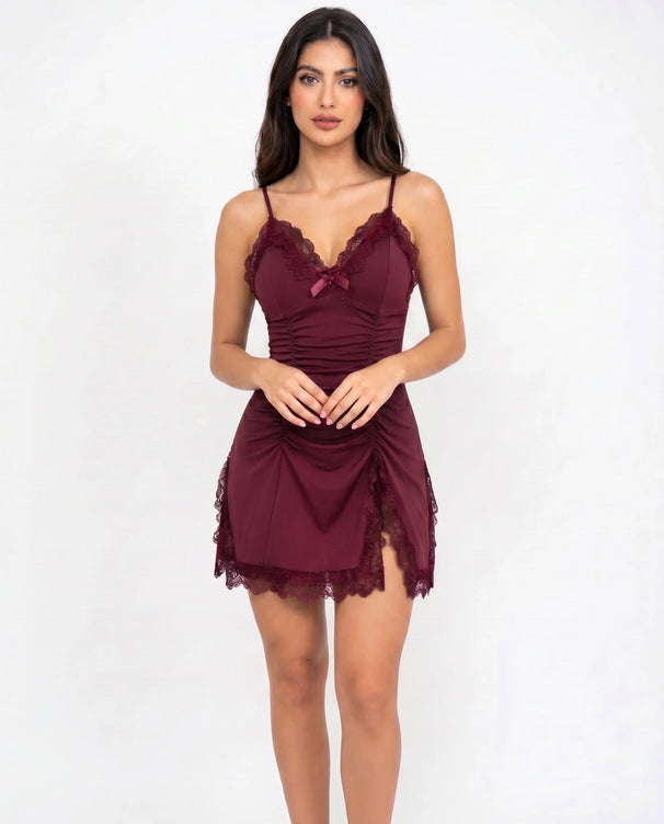 Sajiero Babydoll Lingerie  - Ravelle - Maroon