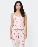 Sajiero Cotton Sleeveless PJ Set - Cherry Bliss - Pink