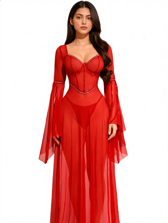 Sajiero Babydoll Lingerie  - Zafira - Red
