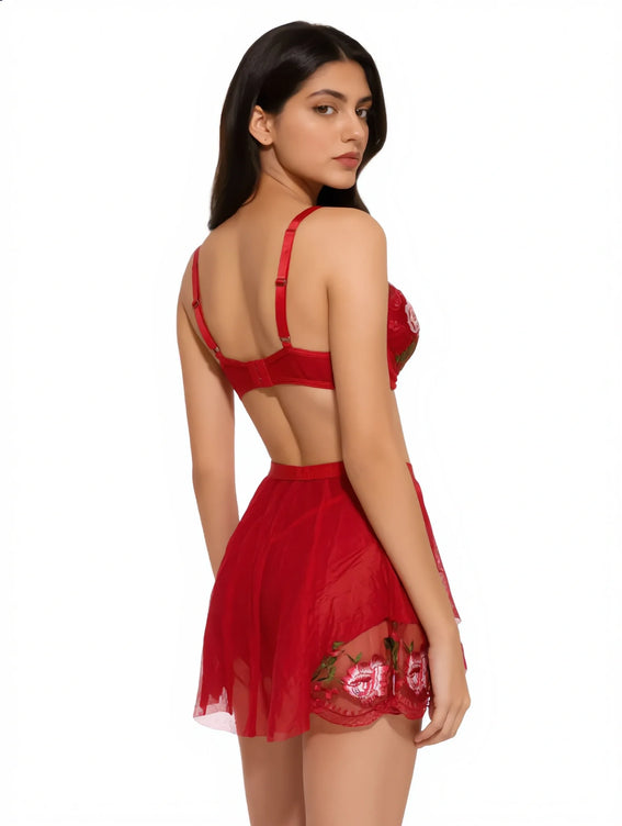 Sajiero Babydoll Lingerie  - Rosavelle - Red