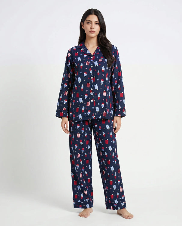 Sajiero Linen Pajama Suit - Popsicle - Blue