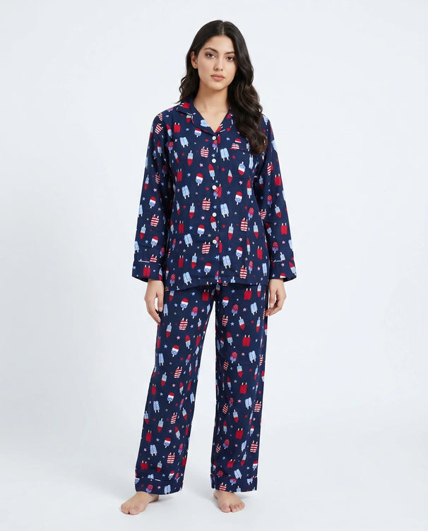 Sajiero Linen Pajama Suit - Popsicle - Blue