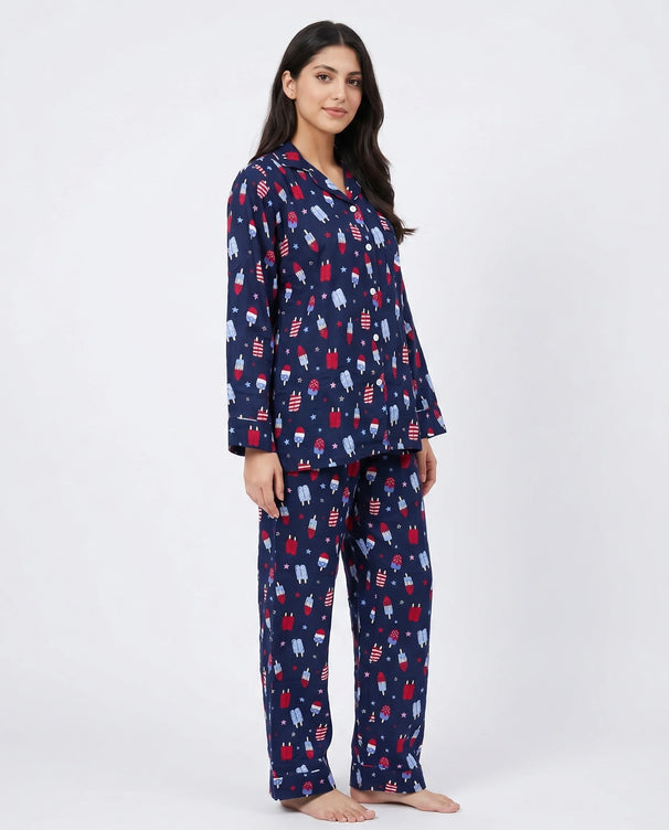 Sajiero Linen Pajama Suit - Popsicle - Blue