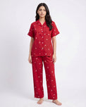 Sajiero Linen Pajama Suit - Flower Bloom - Red