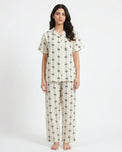 Sajiero Linen Pajama Suit - Sketched Bow
