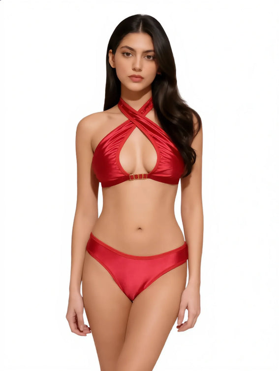 Sajiero Padded Bra Set - Elvora - Red