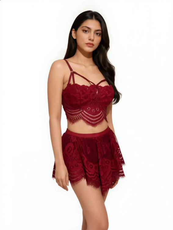Sajiero Babydoll Lingerie  - Aurelia - Maroon