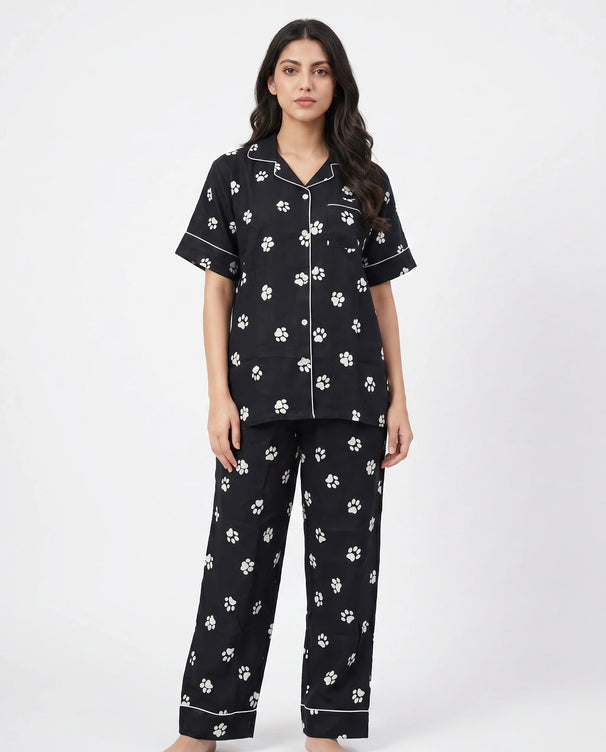 Sajiero Linen Pajama Suit - Pawsette - Black