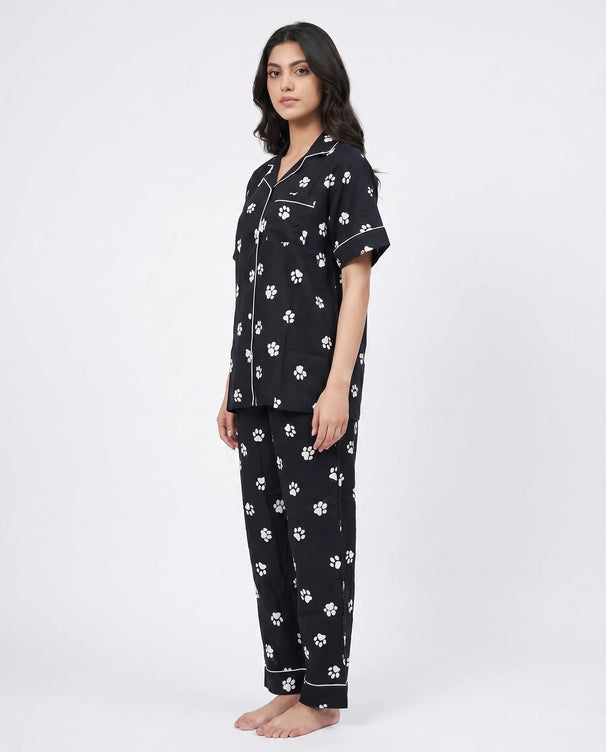 Sajiero Linen Pajama Suit - Pawsette - Black