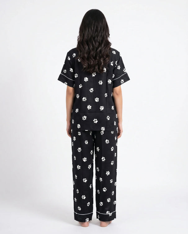 Sajiero Linen Pajama Suit - Pawsette - Black