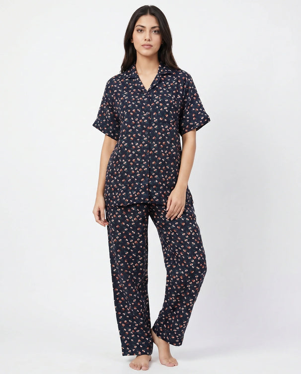 Sajiero Linen Pajama Suit - Florine - Black