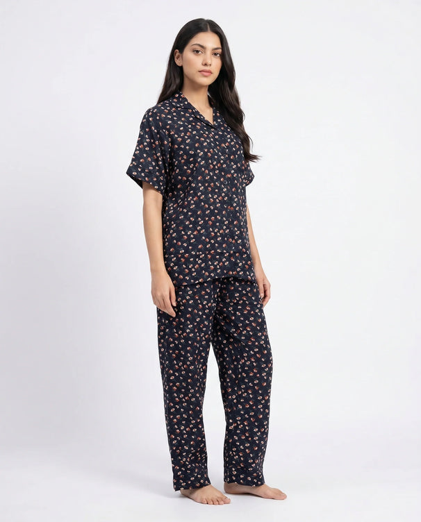 Sajiero Linen Pajama Suit - Florine - Black