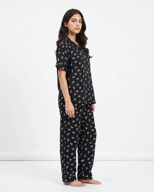 Sajiero Linen Pajama Suit - Bowelle - Black