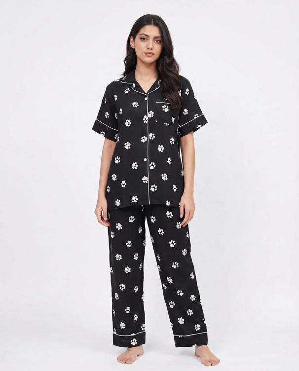 Sajiero Linen Pajama Suit - Pawsette - Black