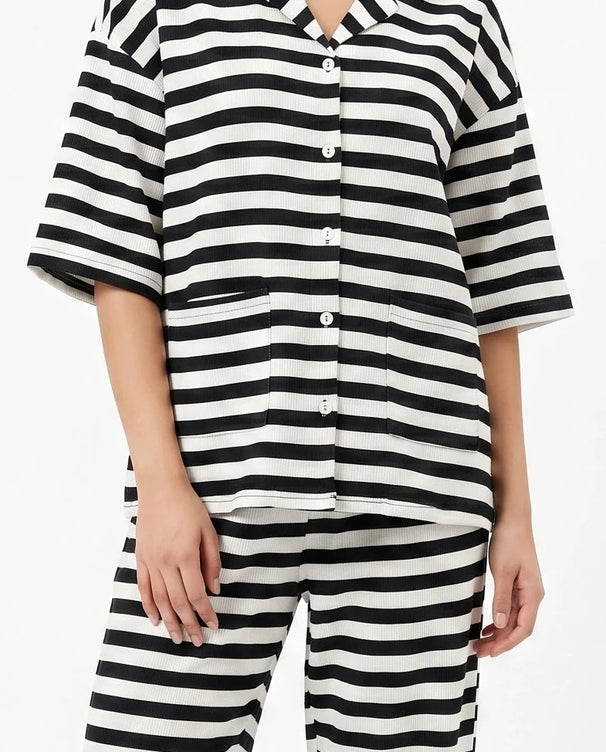 Sajiero Summer Loungewear Set - Monroe Stripe - Black