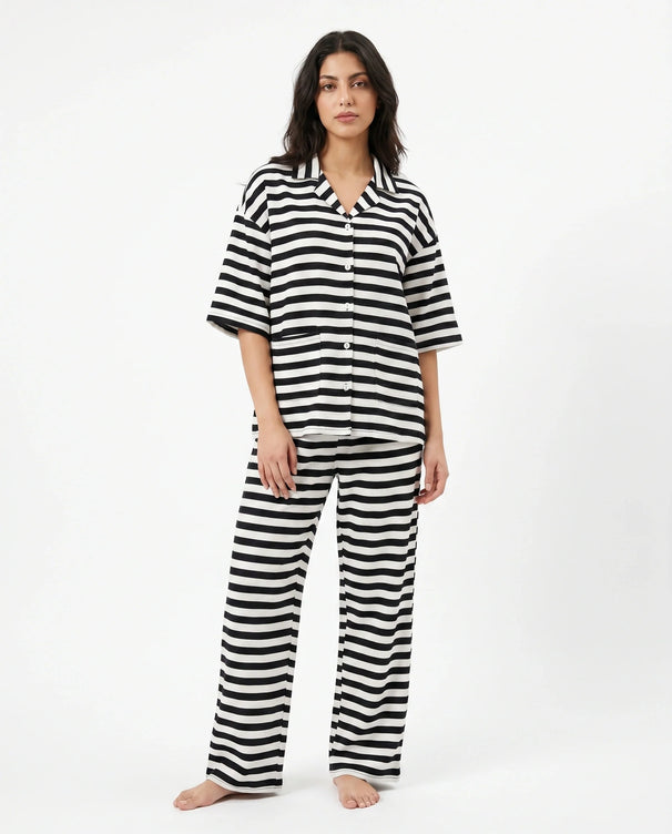Sajiero Summer Loungewear Set - Monroe Stripe - Black