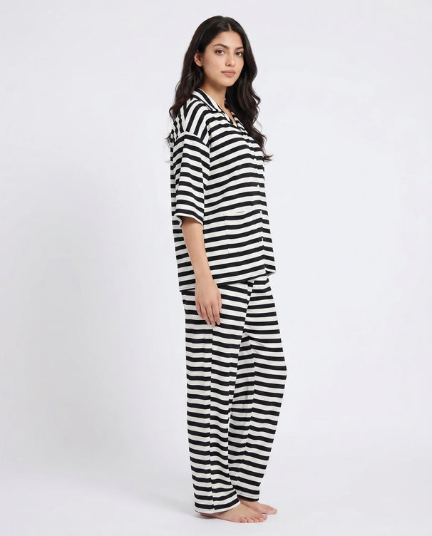 Sajiero Summer Loungewear Set - Monroe Stripe - Black