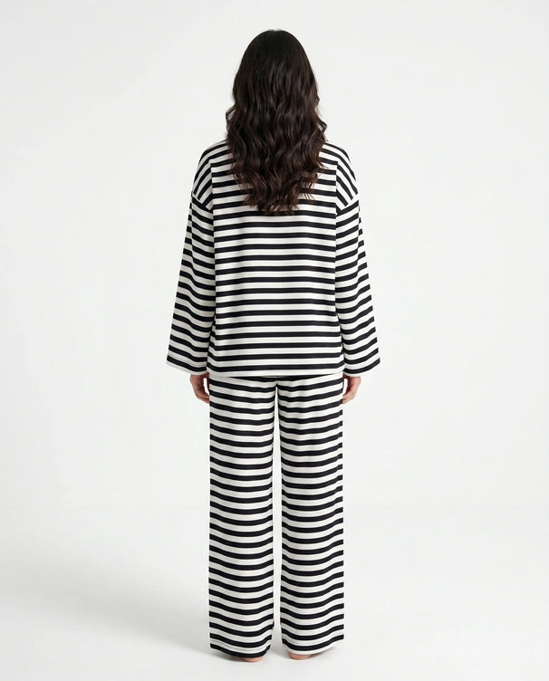 Sajiero Summer Loungewear Set - Monroe Stripe - Black