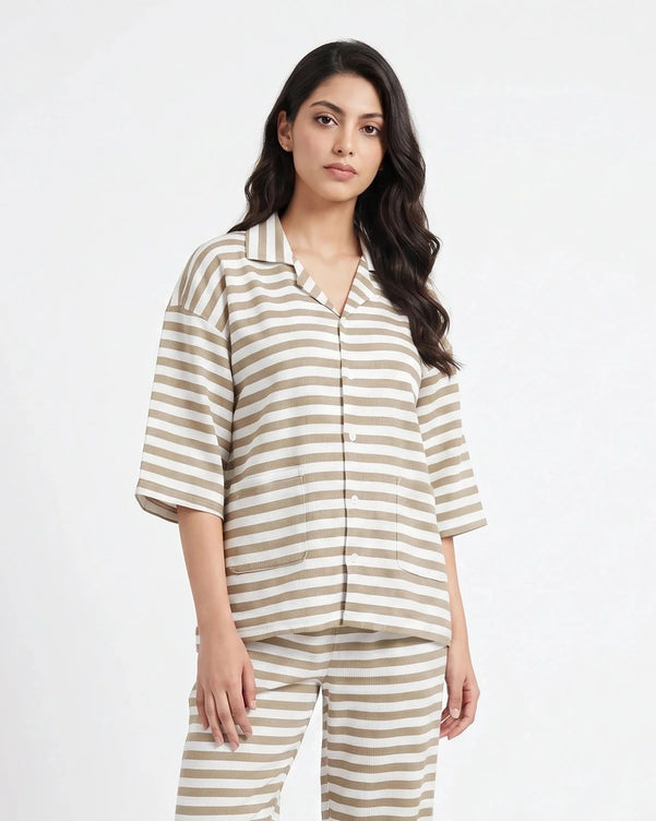 Sajiero Summer Loungewear Set - Monroe Stripe - Peach