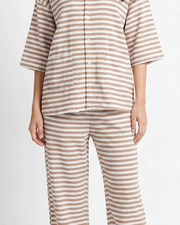 Sajiero Summer Loungewear Set - Monroe Stripe - Brown