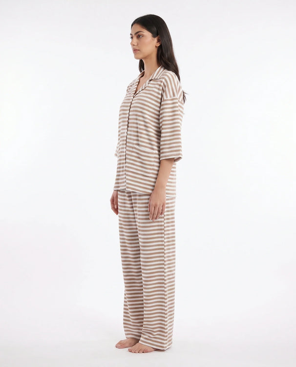 Sajiero Summer Loungewear Set - Monroe Stripe - Brown