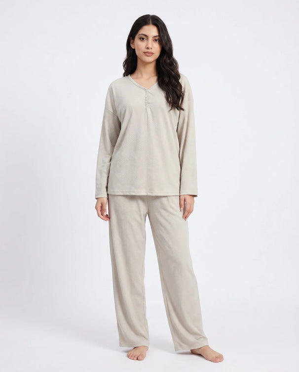 Sajiero Summer Loungewear Set - Serano Rib - Beige
