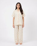 Sajiero Summer Crinkled Pajama Suit - Flora - Cream