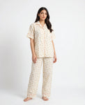 Sajiero Summer Crinkled Pajama Suit - Flora - Cream