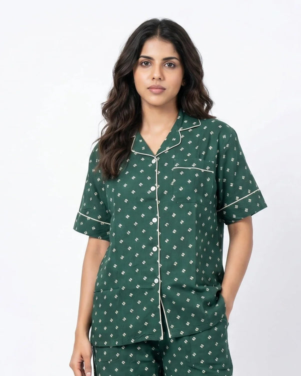 Sajiero Linen Pajama Suit - Emerald Ease